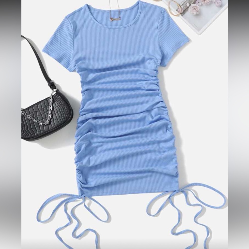 SHEIN Light Blue Ruched Mini Dress
